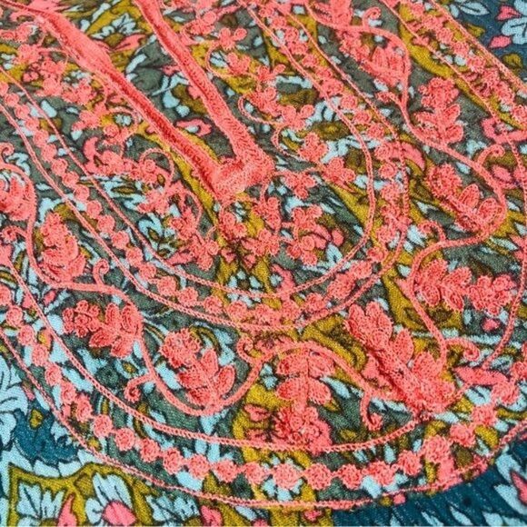 WORLD MARKET Boho Embroidered Floral Print Kaftan Maxi Dress Size One Size - Picture 9 of 10